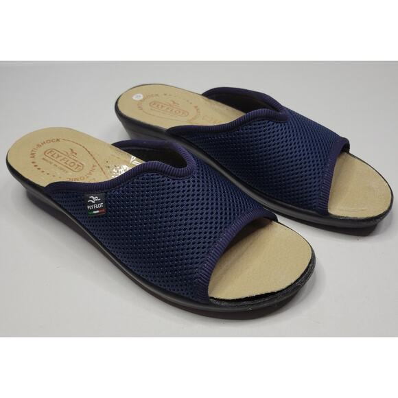 Fly Flot Navy Mesh Slide Sandals Made in Italy Anti-Shock Women's Sz 38 (US 7.5) - Picture 2 of 11